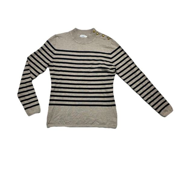 Cielo Tops - Cielo Sweater Womens M Black Tan Stripe Mockneck Top Dainty Preppy Viscose